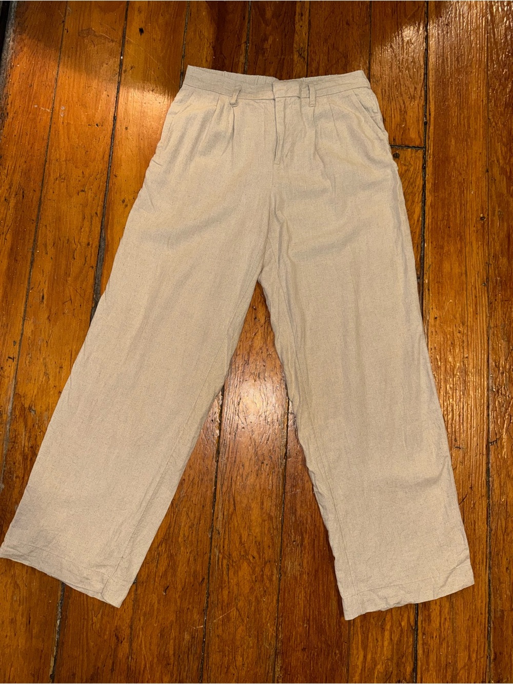 A New Day Women’s Size 6 Beige Linen Blend Wide Leg Pleated Pants Trousers